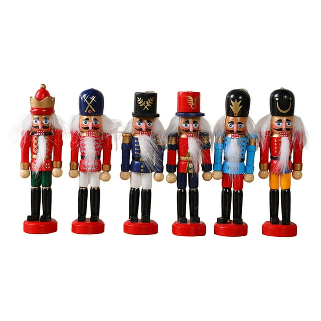 Wooden Nutcracker Versatile Portable Photo Props Traditional Desktop Decor 6pcs 12.5cm height