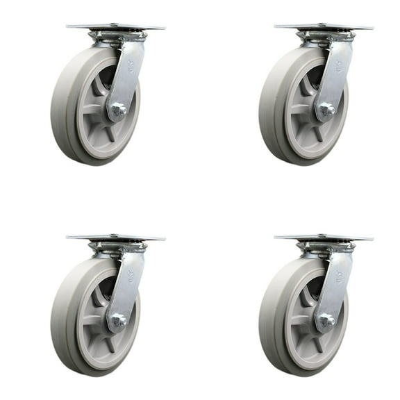 8 Inch Heavy Duty Thermoplastic Rubber Caster Set with Roller Bearings Set of 4