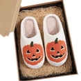 thumbnail image 7 of GrmtClth Spooky Halloween Women Indoor Slippers Pumpkin Face Graphic Fluffy Plush Lined Warm Cozy Non Slip Home Slides White 42(US/9), 7 of 7