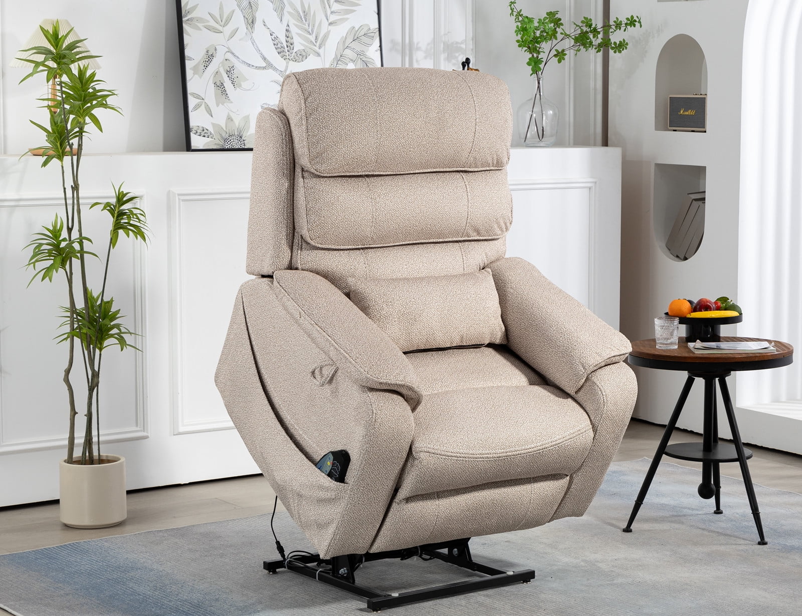 LITVZ Large Lift Chairs Recliner for Elderly, Infinite Position Dual Motor Power Lay Flat, Stand Up Recliner Lift Chair with Massage and Heat, Lumbar Pillow, Wireless Charging & Cup Holder