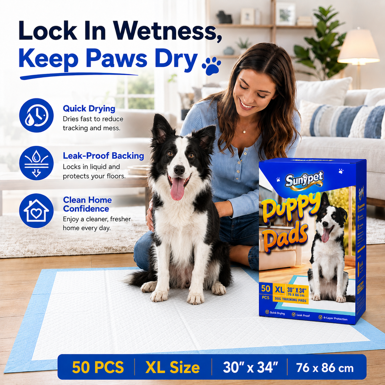 Sunypet Puppy Pads Disposable, XL 30"x34", 50 Count photo 4