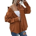 thumbnail image 2 of Musuos Women Juniors Shacket Corduroy Shirt Jacket, Solid Color Lapel Outerwear with Pockets, 2 of 6