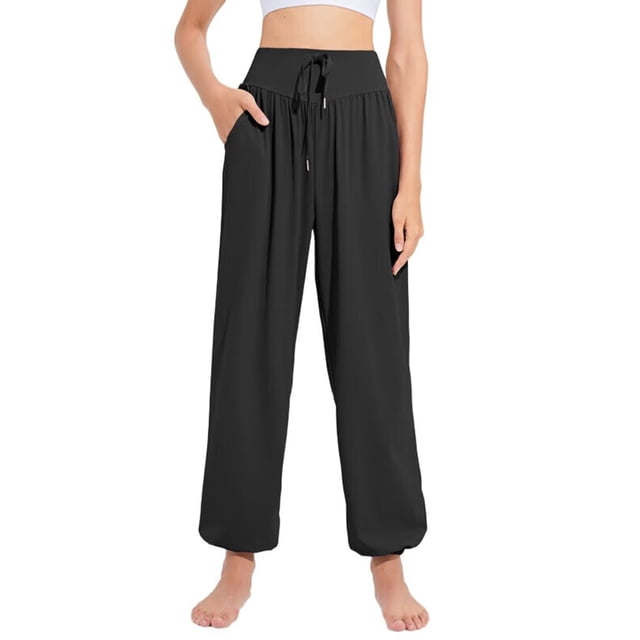 Pantalones de Yoga Casuales, Cómodos y de Pierna para Mujer Negro S