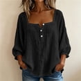 thumbnail image 2 of Miluxas Womens Long Sleeve Blouses Summer Cotton Linen Square Neck Tunic Shirts Button Up Loose Fit Business Casual Blouse Vacation Outfits Black, 2 of 7