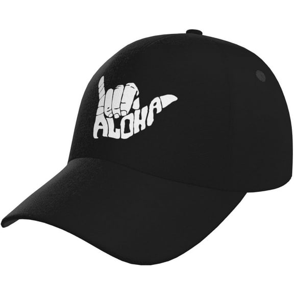 Shaka Aloha Hawaii Baseball Cap Men Women - Adjustable Classic Plain Hat Black