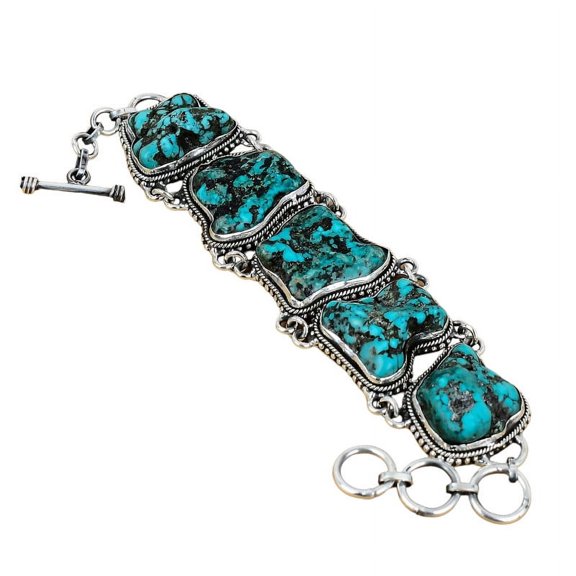 Turquoise Gemstone Bracelet 925 Sterling Silver | Handmade Sky Blue Stone Jewelry | Western Boho Gift for Her