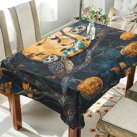 

WOBOGO Midnight Owls Square Tablecloth 60×60in Polyester Fabric Tablecloth Washable Dust Resistant Wrinkle Resistant