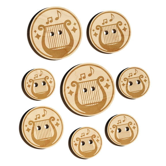 Bard Instrument Harp Lyre Wood Buttons for Crochet Knitting Sewing DIY Craft - Various Sizes (8pcs)