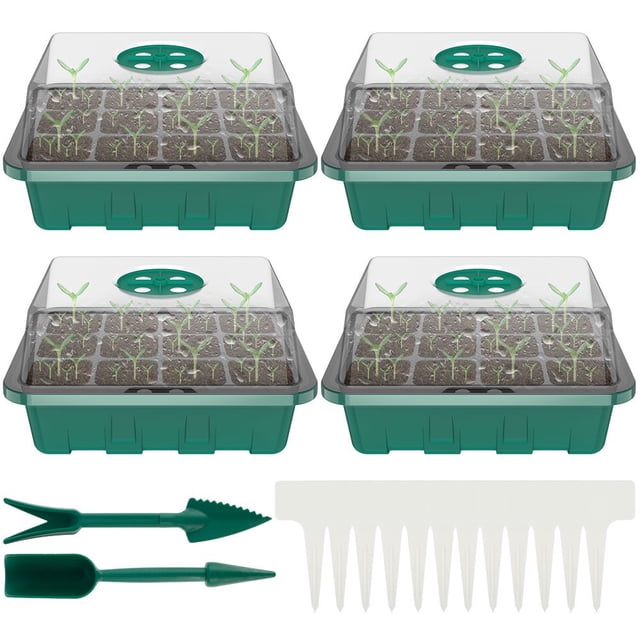 12 Cells Seed Trays Seedling Starter Tray Humidity Adjustable Plant Starter Kit with Dome and Base Greenhouse Grow Trays Mini Propagator for Seeds Growing Starting