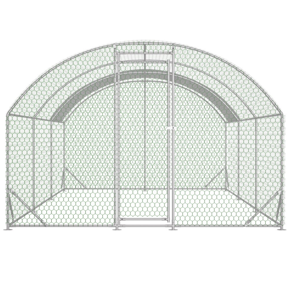 Large Metal Chicken Coop Walk-in Poultry Cage with Water-Resident and Anti-UV Cover Duck Rabbit Cat House Outdoor Chicken Run Pen with Round Roof Nesting Box and Run