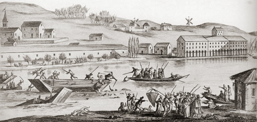 The Drownings at Nantes A series of mass executions by drowning during the Reign of Terror in Nantes France on the orders of Jean-Baptiste Carrier From a contemporary print Canvas Art - Ken Welsh Des