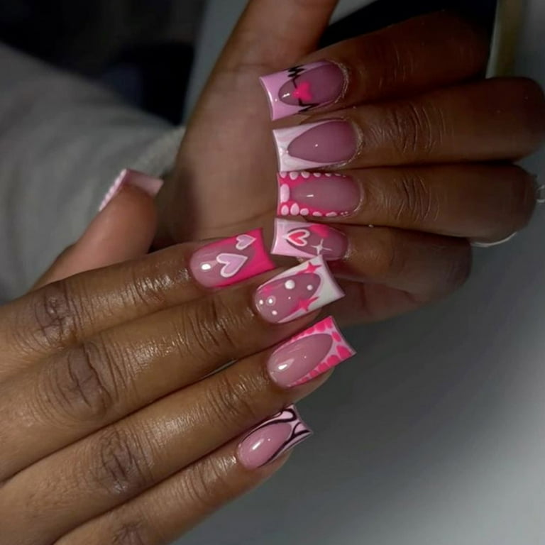 Valentine's Day Heart Designs Square Acrylic on Nails for Fashionable Women Seeking Romance Styles