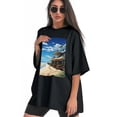thumbnail image 3 of Plus Size Shirt for Women Black Tops for Women Short Sleeves Shirt for Women Seaside (54) T Shirt Crewneck Shirt for Women 4XL, 3 of 5