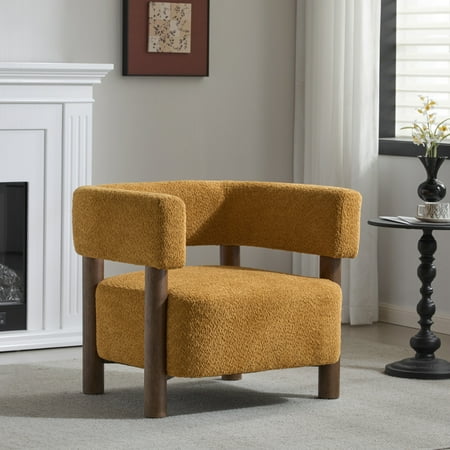 Christopher Knight Home Modern Boucle Upholstered Accent Chair Lounge Chair with Solid Wood Legs Yellow