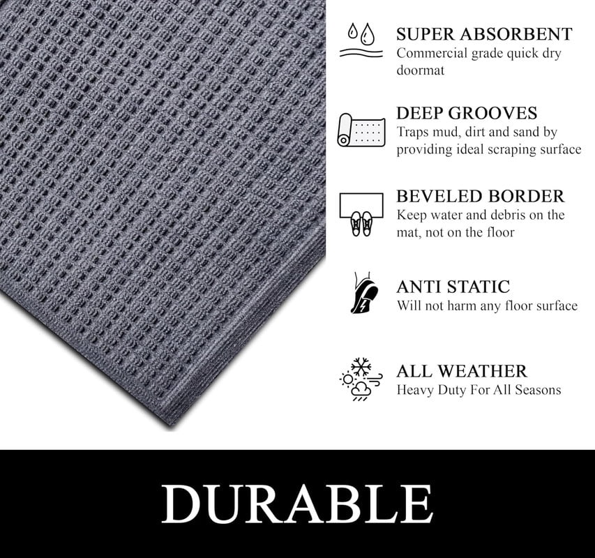 A1HC Indoor Outdoor Mat, Front and Back Entrance Welcome Mats, Large Front Door Patio Mats 24x36 Inches, Non-Slip Easy Clean Entrance Washable Large Size Doormats, Dark Grey