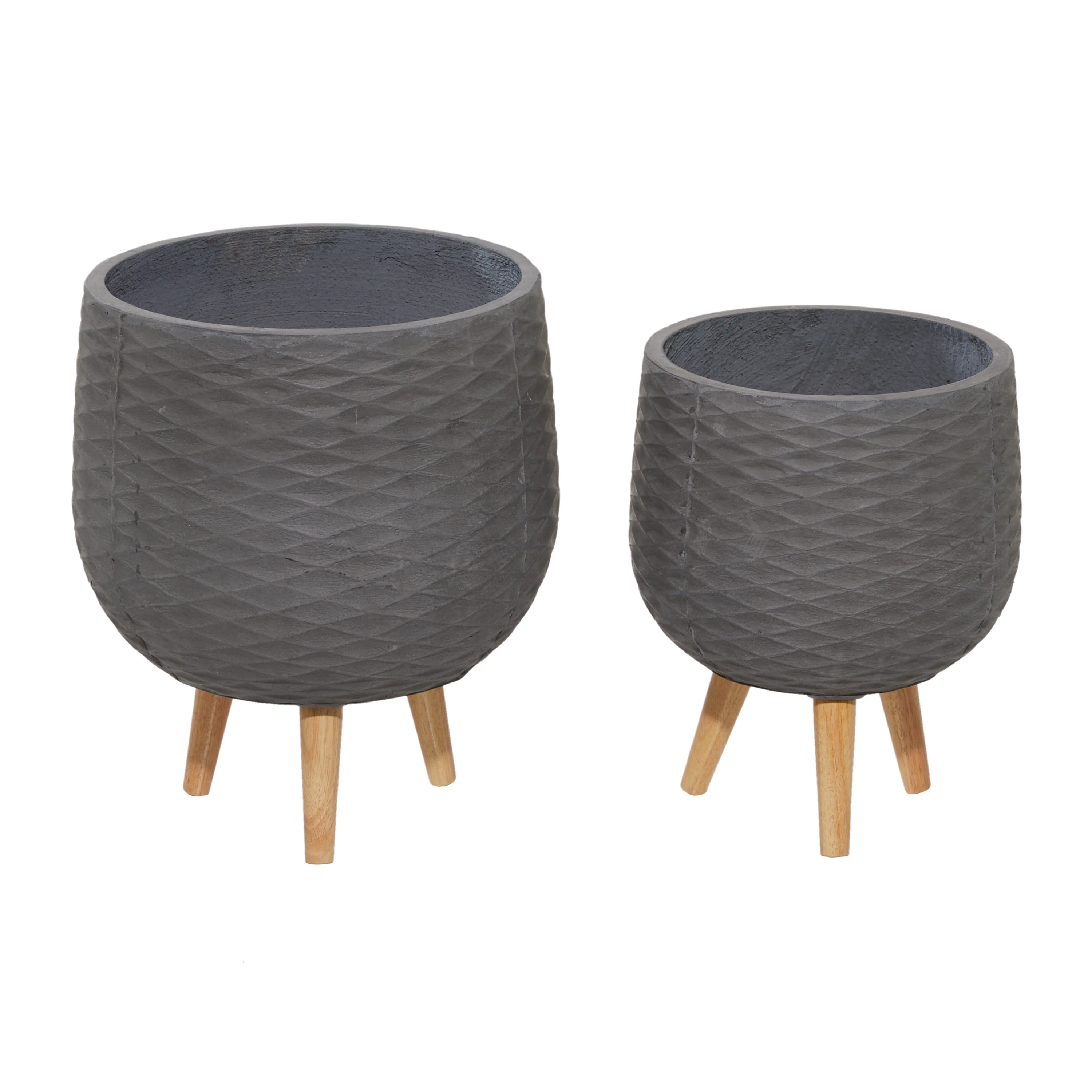 DecMode 14", 15" Grey Ceramic Contemporary Planter, 2 - Pieces