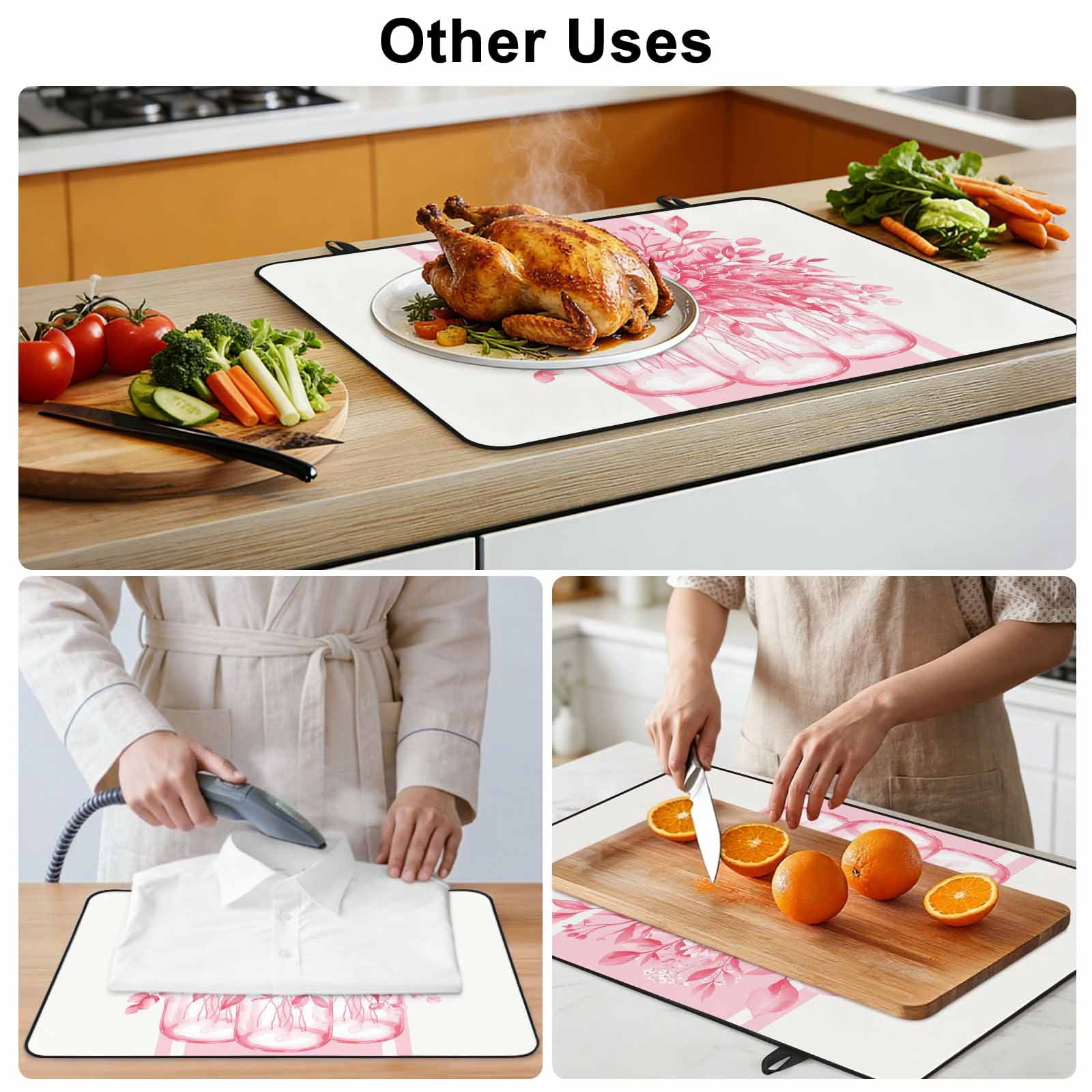 Eucalyptus Pink Stove Top Cover for Electric Stove, Heat-proof & Non Slip Glass Top Stove Cover Protector, Vintage Bottle Succulents Flower Stripes Kitchen Flat Cooktop Rubber Mat 24x21 Inches