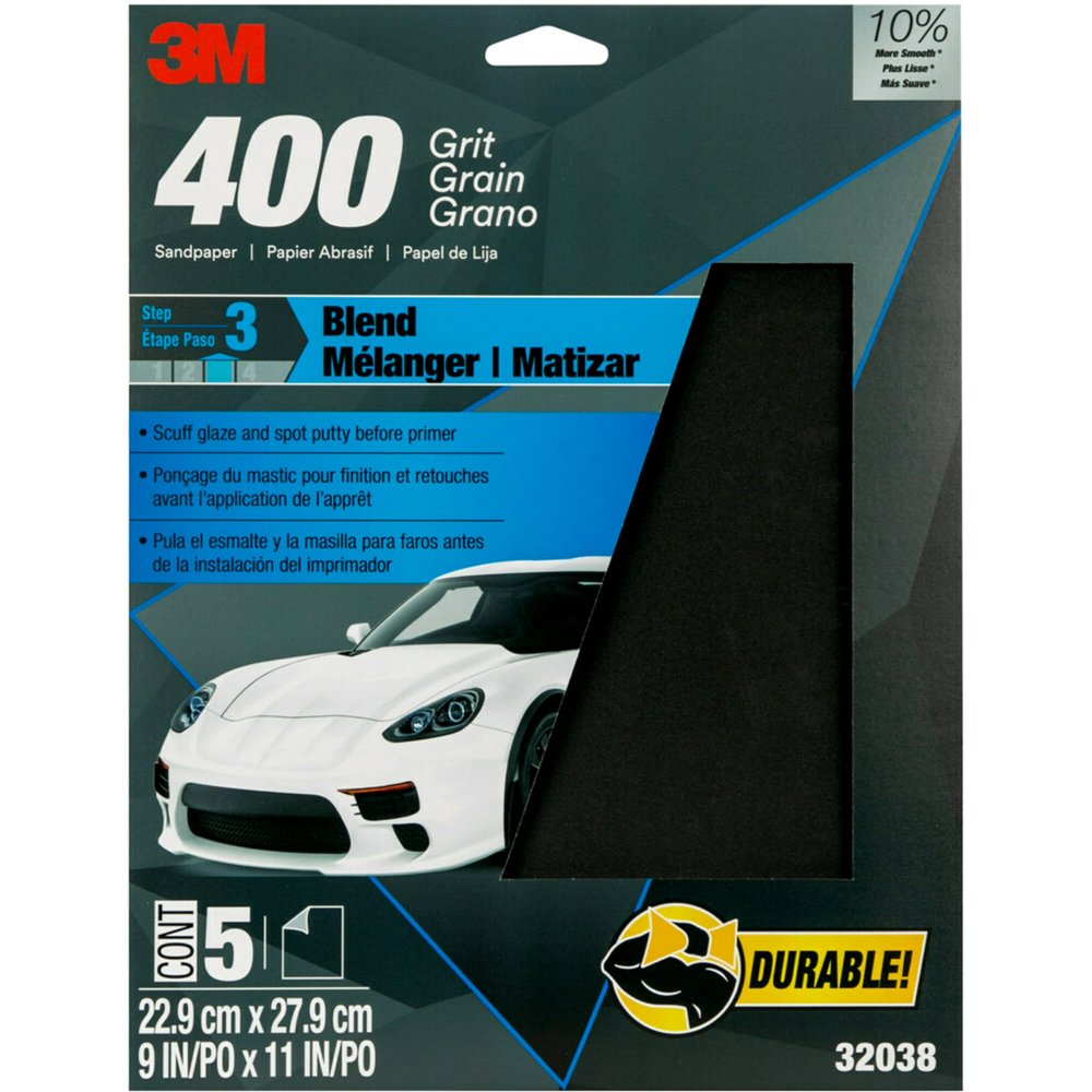 3M Wetordry Sandpaper, 32038, 400 Grit, 9 in x 11 in, 5 per pack, 20