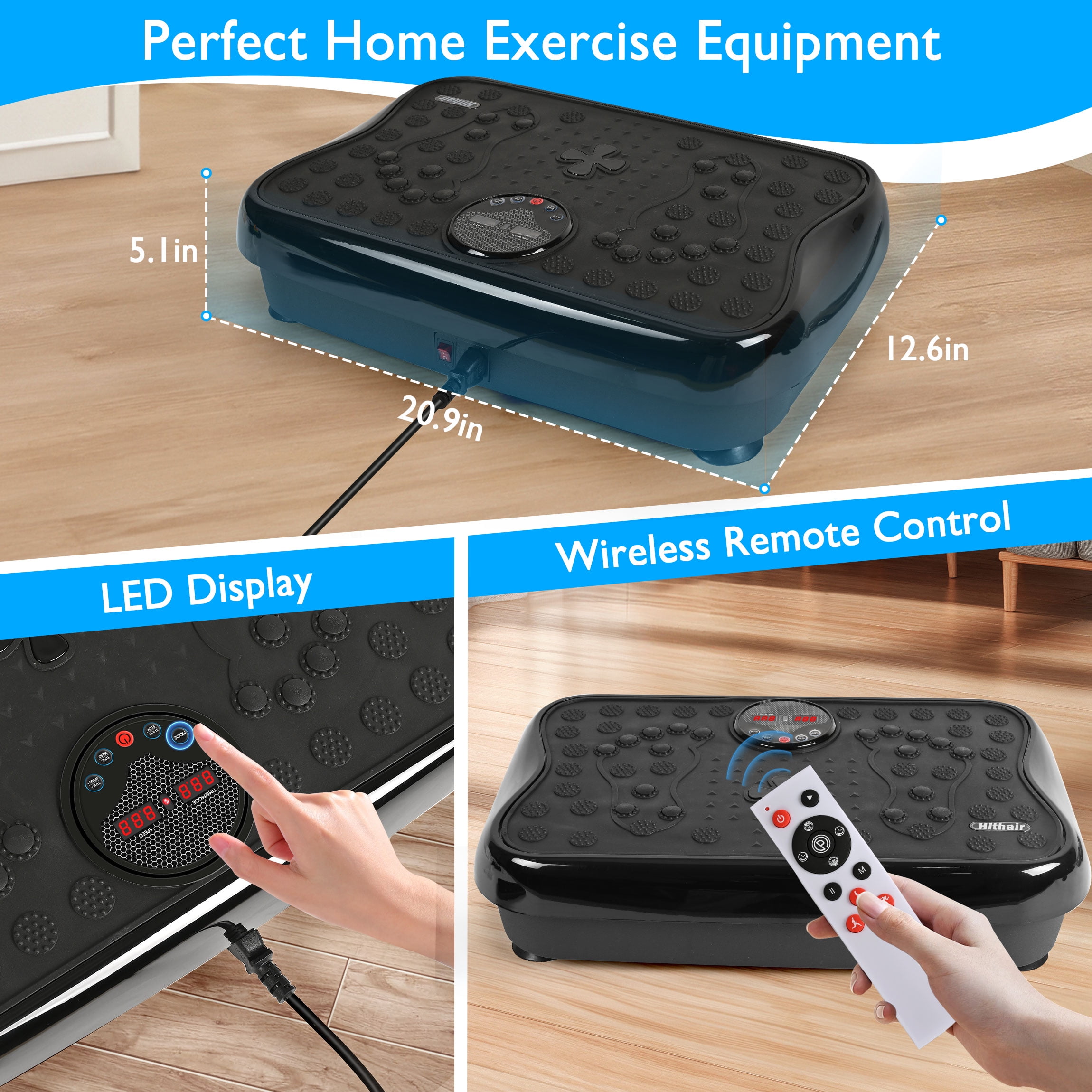 Hlthair Vibration Plate Exercise Machine for Lymphatic Drainage Full Body Workout Fitness Platform with Bluetooth and Lights, Workout Equipment