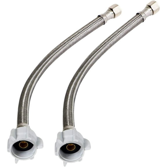 12 Inch Flexible Toilet Water Supply Line Braided Stainless Steel Toilet Hose Connector 3/8 Inch Compression x 7/8 Inch Ballcock Plastic Nut