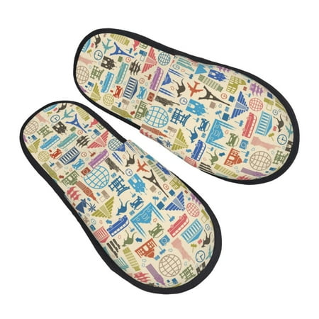

Kdxio Famous Places Pattern Slippers for Women Memory Foam Fuzzy House Slippers Bedroom Non-slip Warm Womens Slippers