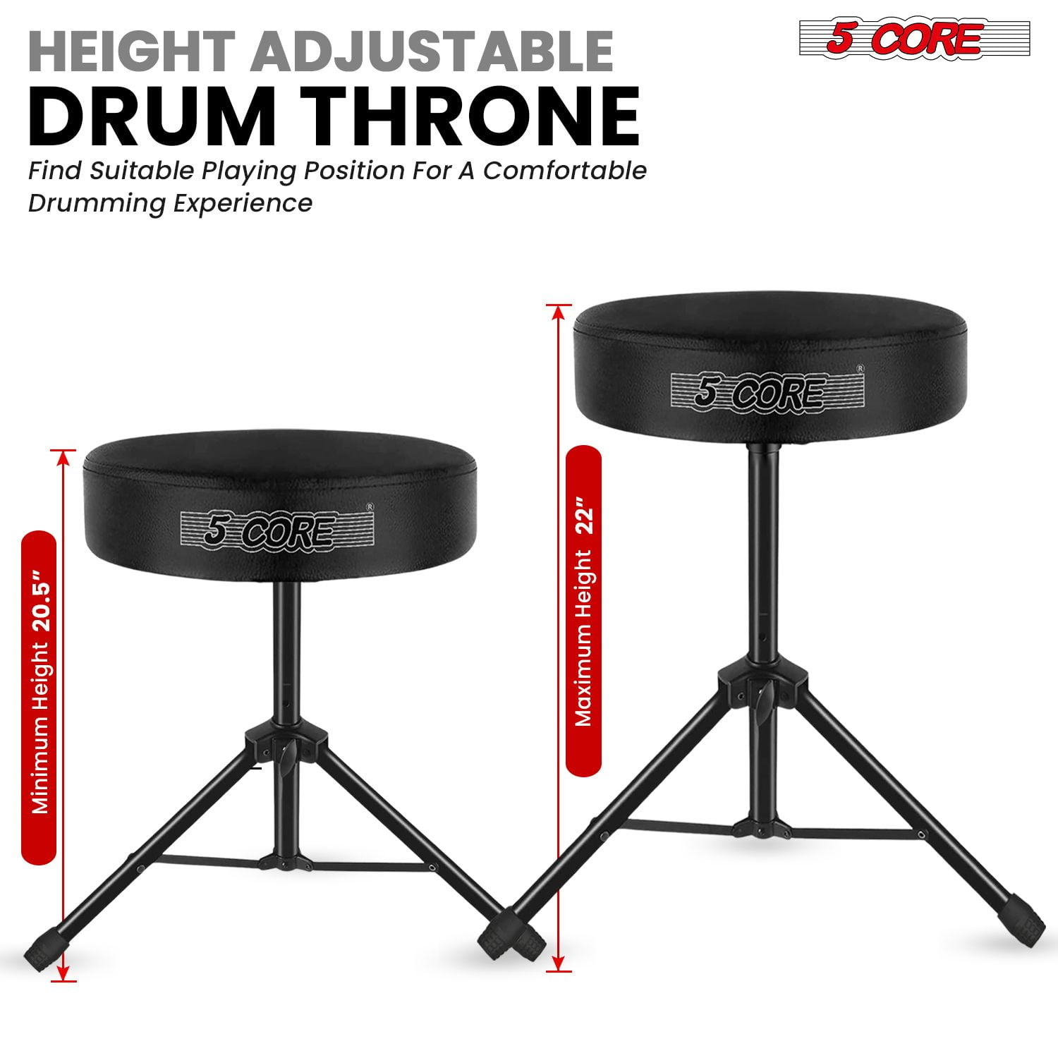 Drum Throne 3" Thick Padded Memory Foam Comfortable Drummer Stool 330Lb Capacity Adjustable