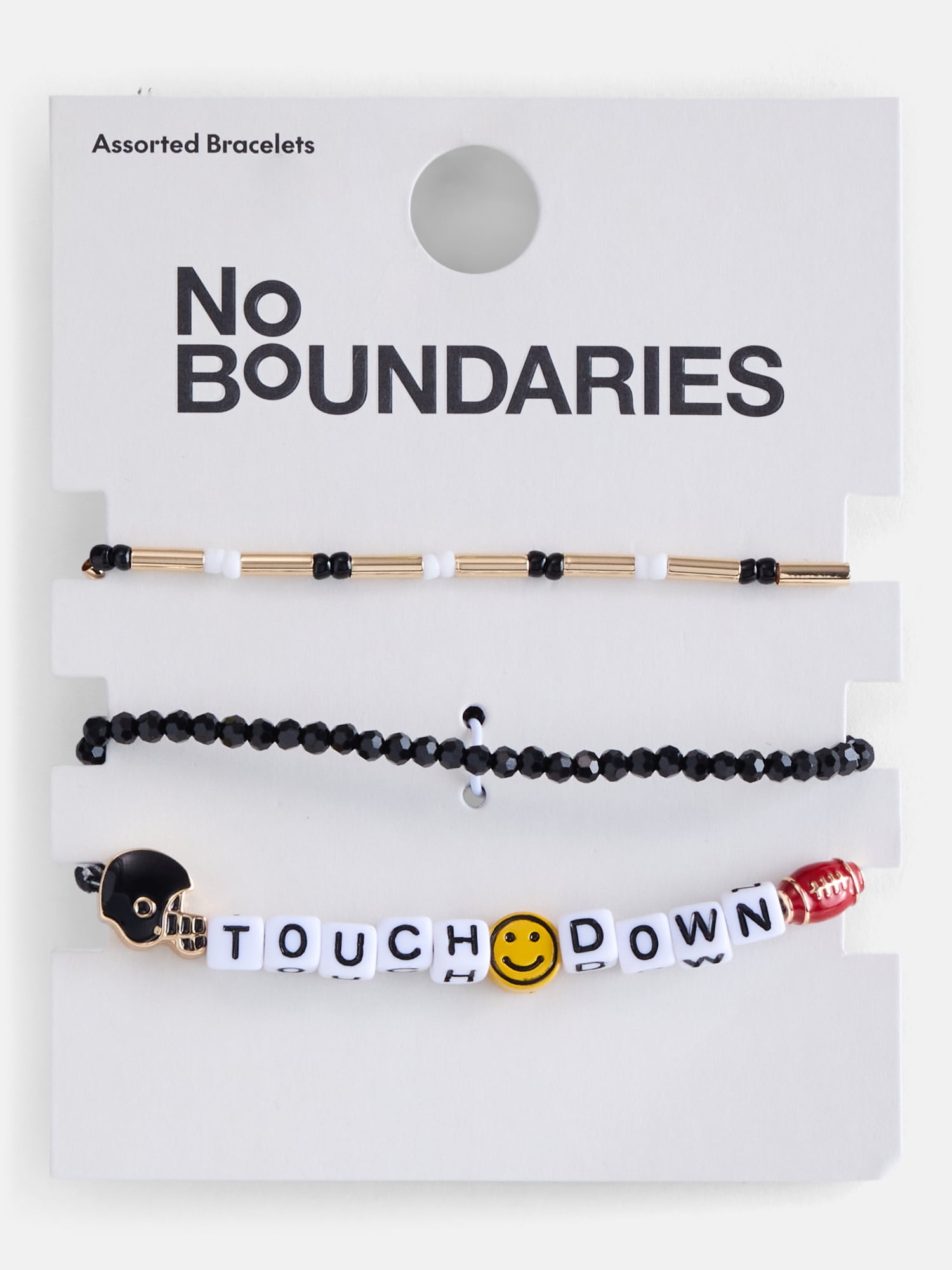 No Boundaries Women's Game Day Beaded Stretch Bracelets Set, 3 Piece, Black