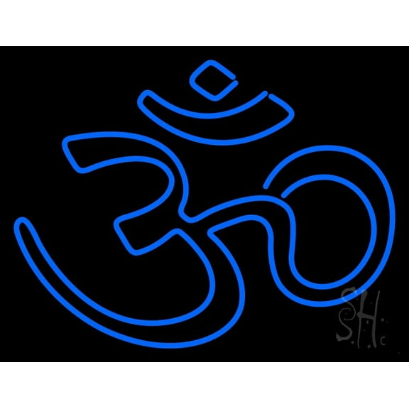 Blue Om LED Neon Sign 24" Tall x 31" Wide - inches Black Square Cut Acrylic Backing, with Dimmer - Premium built indoor Sign for Home dcor, Event, Religious place, Store interior, Office.