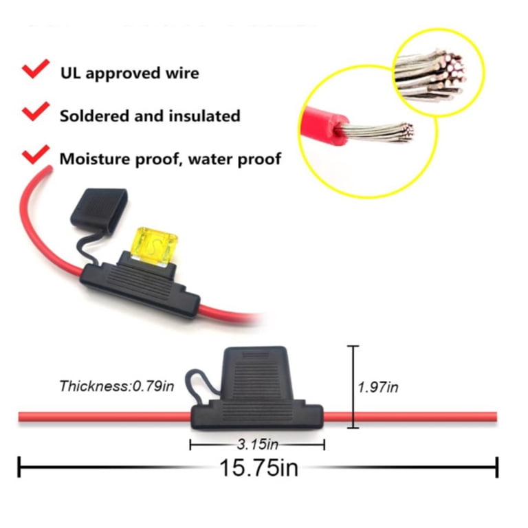 2-Pack 10 Gauge Inline Fuse Holder With 50 AMP Maxi Blade Fuse - 11" Length, Waterproof, For 12V-32V Car Truck Boat Motorcycle