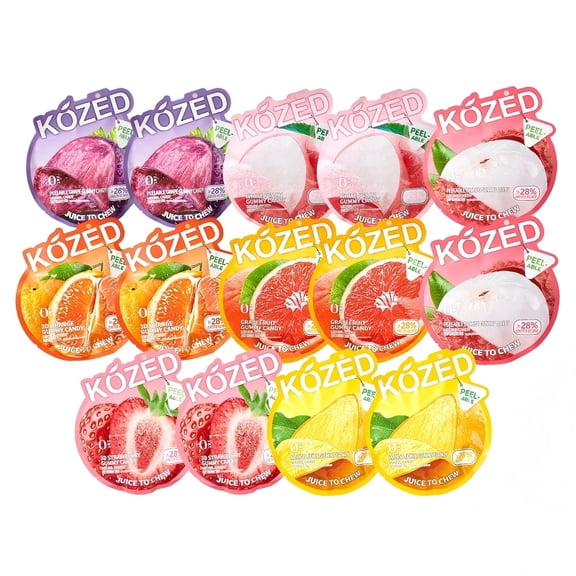 Happy Global Kozed Peelable Gummy Candy 14 Mixed Flavors Variety Pack, Fun Fruity Role Party Snack, Chewy Sweet Treat with Juicy Flavor,Halal-Certified Holiday Gifts