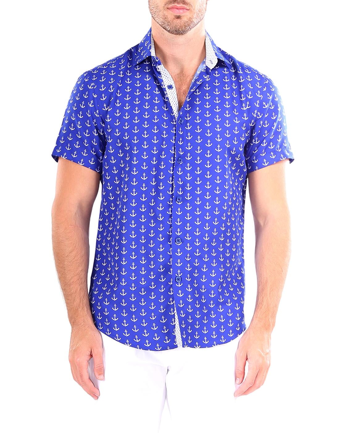 Royal Button Up Short Sleeve Dress Shirt, Anchor, Size: S - Walmart.com