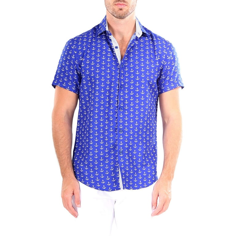 Short Sleeve Classic Fit Oxford Shirt in Anchor Print