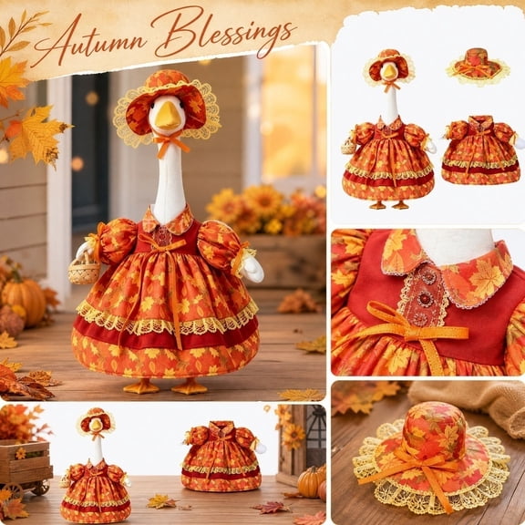 Porch Goose Clothes, Fall Porch Goose Outfit, Thanksgiving Decorations Outdoor, Outdoor Fall Decorations for Porch, 23X9X23 Inch Autumn Maple Pattern Dress Set for Porch Goose