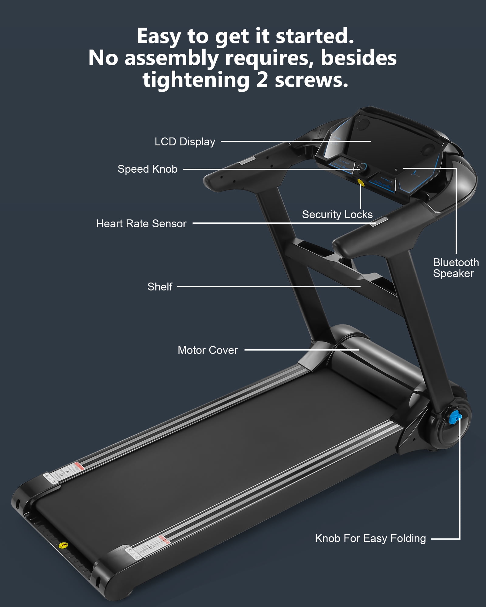 4.0HP Foldable Treadmill with LCD Monitor Detection No Assembly Required Max 400LBS Walmart