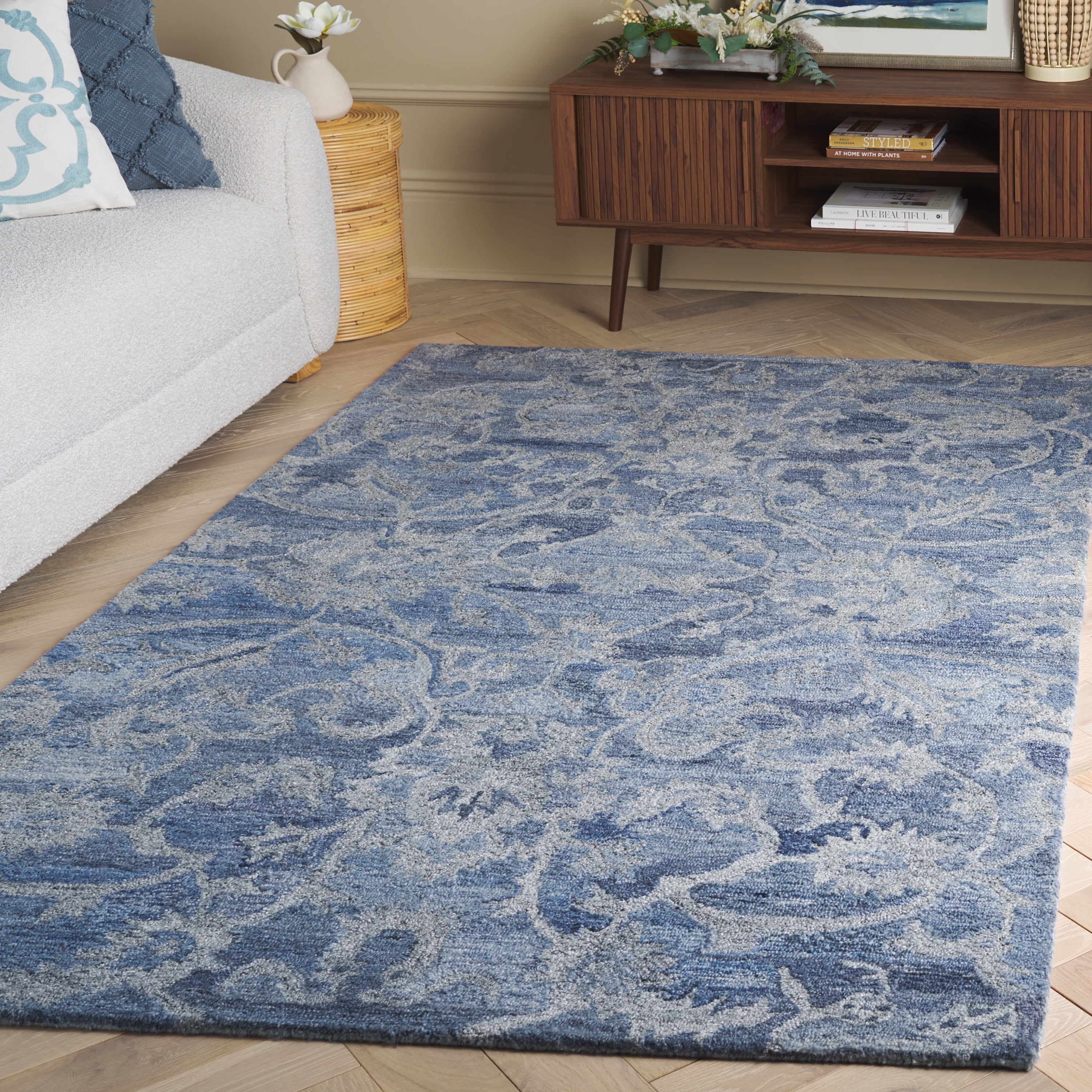 SAFAVIEH Anatolia Jamaar Floral Area Rug, Blue/Grey, 5' x 8'
