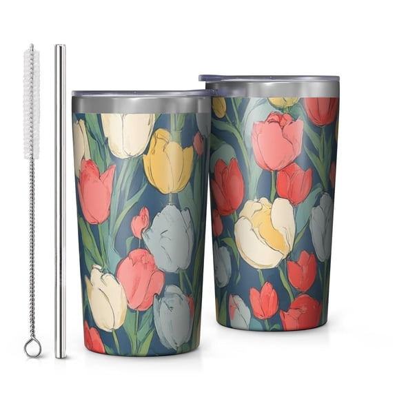 Pioneer Flower 10oz Tumblers Stainless Steel Tumbler with Lid and Straw,Vacuum Insulated Double Wall Travel Tumbler Cups with Cleaning Brush for Coffee, Tea