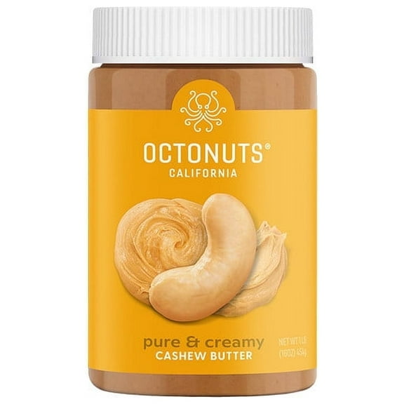 Octonuts Dry Roasted Pure Cashew Nut Butter 16oz - Pure Creamy Nut Butter - Heart Healthy and Delicious - Gluten Free, Vegan, Kosher, Paleo, Non-GMO Nut Butters Single Ingredient