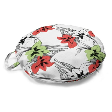 

Floral Round Floor Cushion with Handle Tropical and Blooming Elements with Sketchy Leaves Drawn by Hand Decorative Pillow for Living Room & Dorms 18 Round Dark Coral Multicolor by Ambesonne