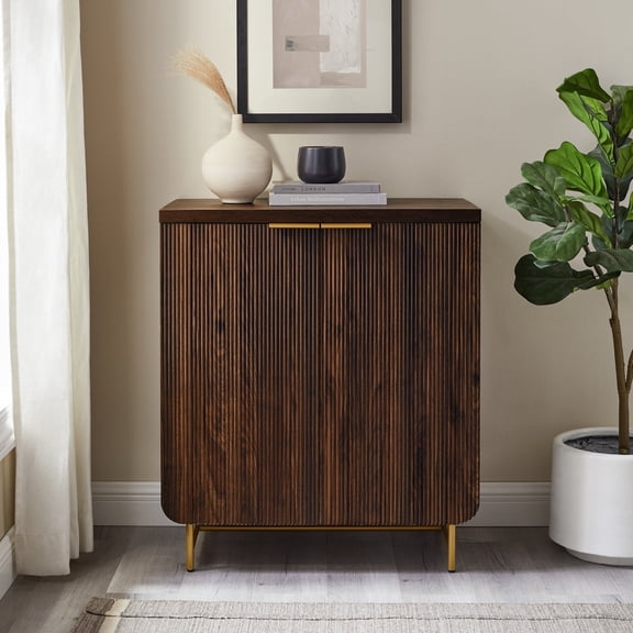 Walker Edison 32" Scandinavian 2 Door Accent Cabinet - Dark Walnut/ Gold