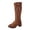 Brown, variant on Polka Stretch Heel Knee High Boots Round Toe Mid Calf Long Footwear
