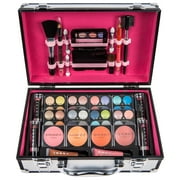 SHANY Carry All Make up Train Case with Pro Makeup Set , Beauty Brushes, Lipsticks, Eye Shadows, Blushes, Powders, and more - Reusable Cosmetics Storage Organizer - Premium Gift Packaging - Silver