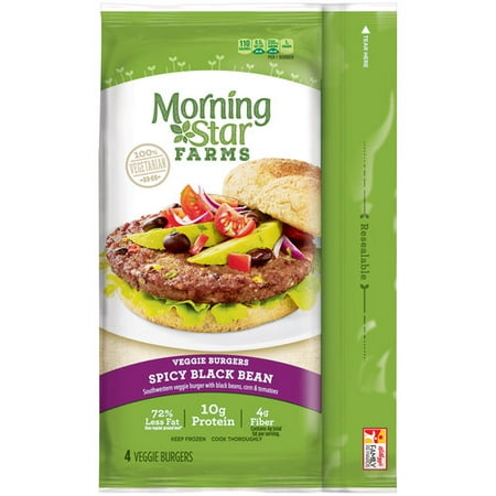 MorningStar Farms Spicy Black Bean Veggie Burgers, 4 count, 9.5 oz ...
