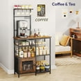 thumbnail image 4 of Bakers Rack with Storage - Coffee Bar Cabinet Organizer with 8 Hooks, Shelves & Cabinet Door, Coffee Station for Kitchen Dining Room, Microwave Stand with Adjustable Feet, Espresso, 4 of 7