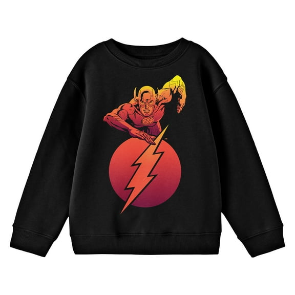 The Flash Running Flash and Logo Boy's Black Long Sleeve Shirt-M