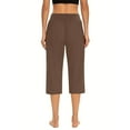 thumbnail image 3 of Cropped Wide Leg Pants for Women Wide Leg Yoga Capris, Women Casual Summer Drawstring Cropped Pants, Comfy Workout Jogger Capris Trousers with Pockets Brown S, 3 of 9