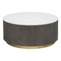 Maklaine Round Marble Top Coffee Table in White and Charcoal