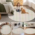thumbnail image 5 of Colorful Geometric Plaid Round Area Rug 3.3Ft Washable Circle Rugs for Dining Room Table, Simple Vintage Grid Beige Non-Slip Carpet Floor Mats Indoor Outdoor Carpet Runner Aesthetic Home Decor, 5 of 8