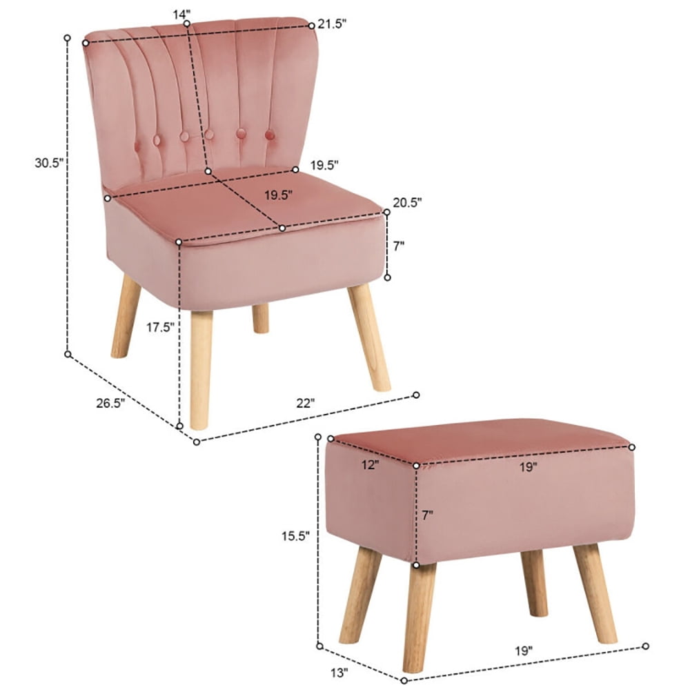 Finihen Velvet Accent Chair, Modern Accent Chair Ottoman Set with Footstool, Thickly Padded, for Living Room, Bedroom, Pink
