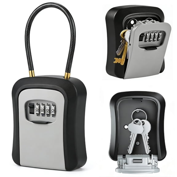 Key Lock Box with Code, Portable Combination Lockbox Wall-Mounted Key Storage Box for House Keys, Resettable Code Safe Security Lock Box for Home, Office, Apartment Spare Key Storage (Gray)