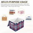 thumbnail image 7 of Foldable Fabric Storage Bin With Handle Collapsible Basket Box Storage With Lid Organizer Red Blue White Plaid Pattern, 7 of 7